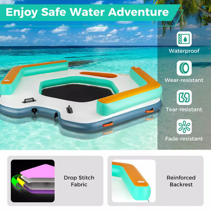 Dock flotante inflable de 8.7 pies con escalera desmontable y lounge de malla para nadar