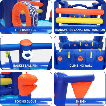 Casa de rebote inflable con curso de obstáculos y tobogán