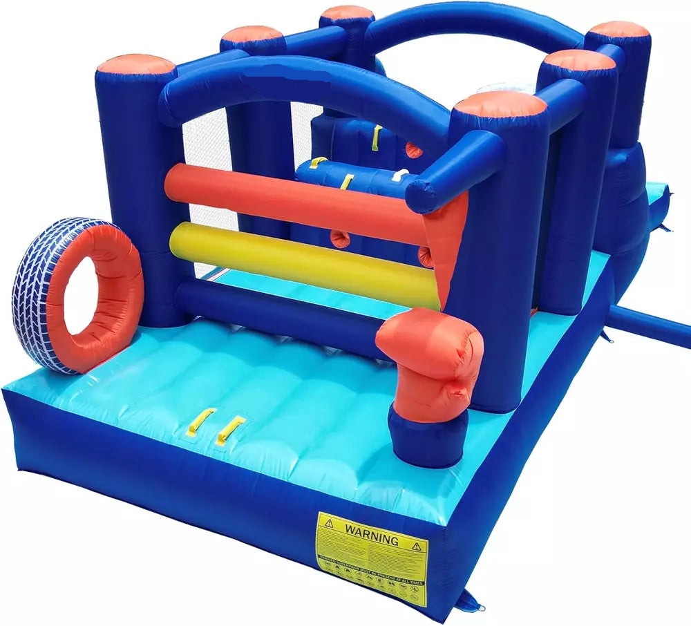 Casa de rebote inflable con curso de obstáculos y tobogán