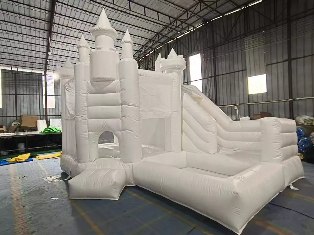 Castillo Inflable Blanco de 20FT con Resbaladilla y Piscina de Pelotas para Fiestas y Eventos