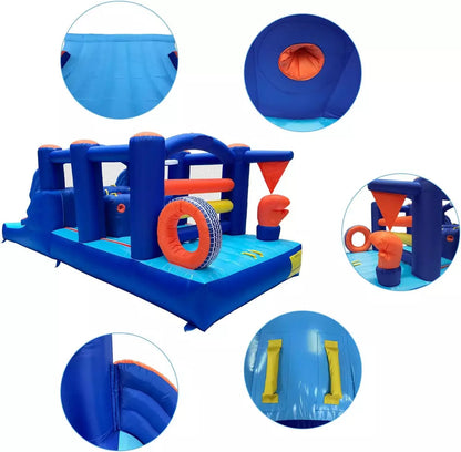 Casa de rebote inflable con curso de obstáculos y tobogán