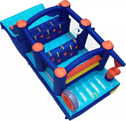Casa de rebote inflable con curso de obstáculos y tobogán