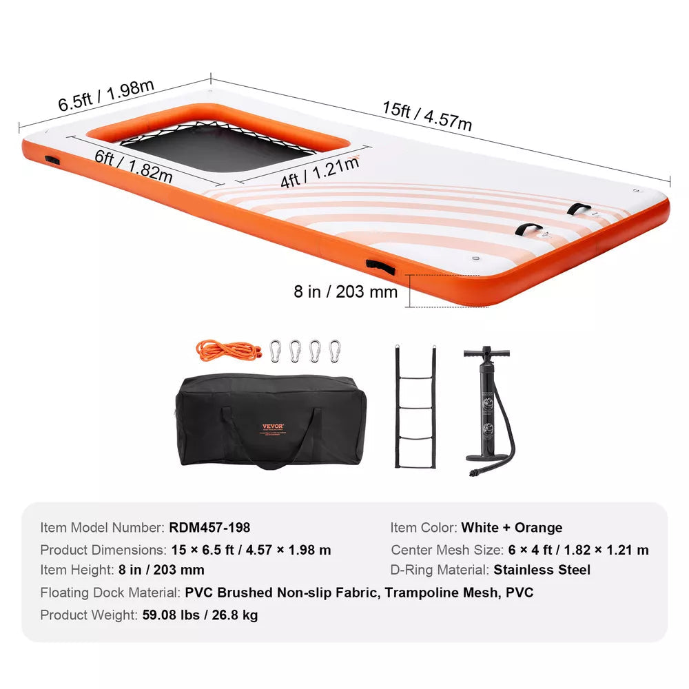 15 x 6,5 Fuß aufblasbares Schwimmdock mit 4 x 6 Fuß Mesh-Pool