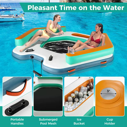 Dock flotante inflable de 8.7 pies con escalera desmontable y lounge de malla para nadar