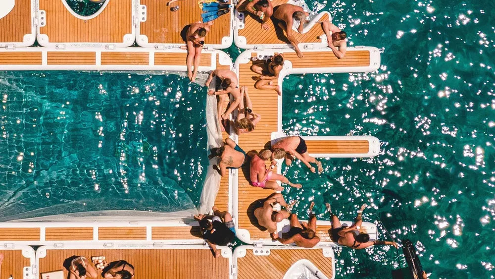 Plataforma de muelle doble inflable antideslizante con superficie de espuma EVA para moto de agua