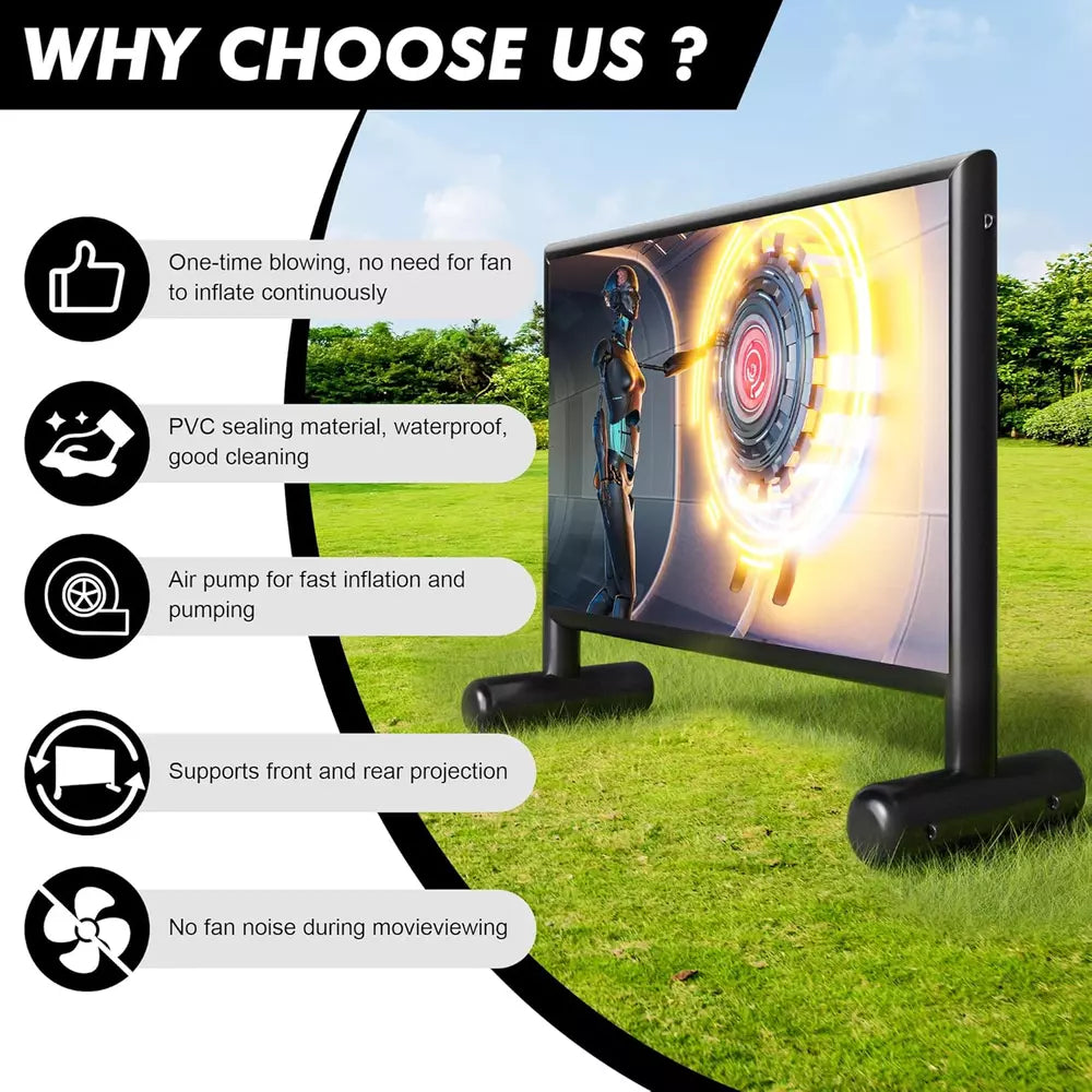Pantalla de proyector inflable de 16 pies, diseño hermético para exteriores