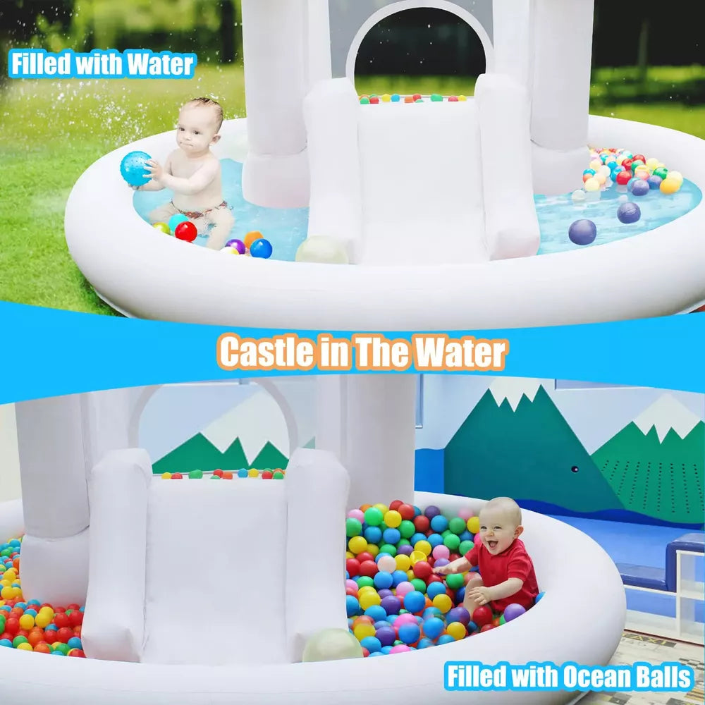 Castillo inflable blanco para niños con tobogán