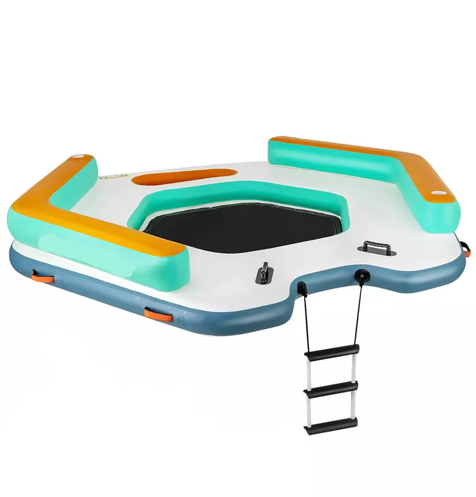 Dock flotante inflable de 8.7 pies con escalera desmontable y lounge de malla para nadar