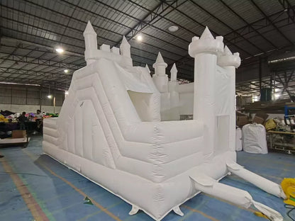 Castillo Inflable Blanco de 20FT con Resbaladilla y Piscina de Pelotas para Fiestas y Eventos