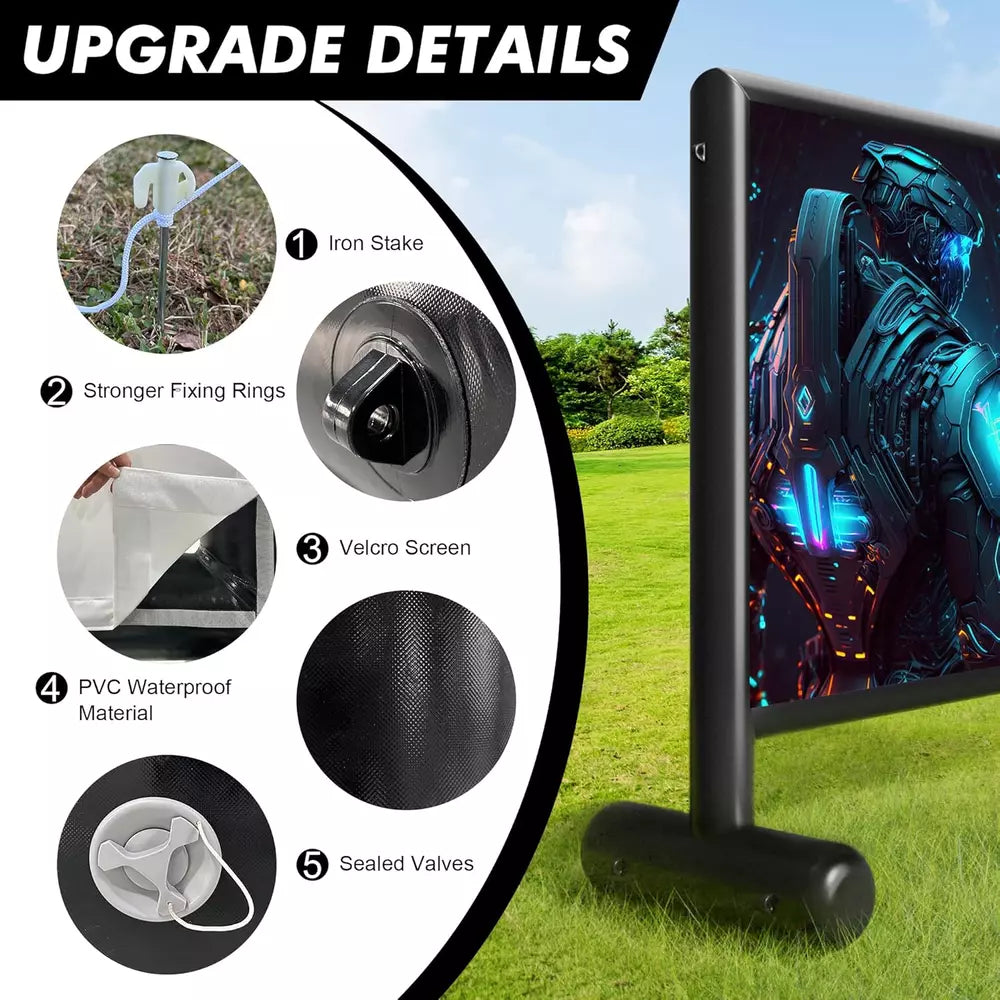 Pantalla de proyector inflable de 16 pies, diseño hermético para exteriores